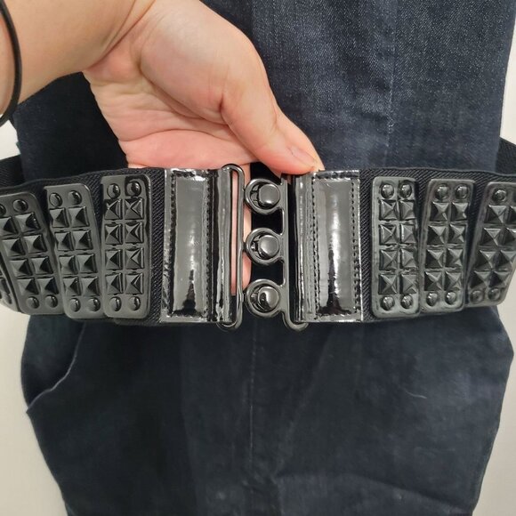 Boom Boom Jeans Women's Y2K Dark Chambray Stud Belted Puff Denim‎ Romper Size M - Picture 3 of 5